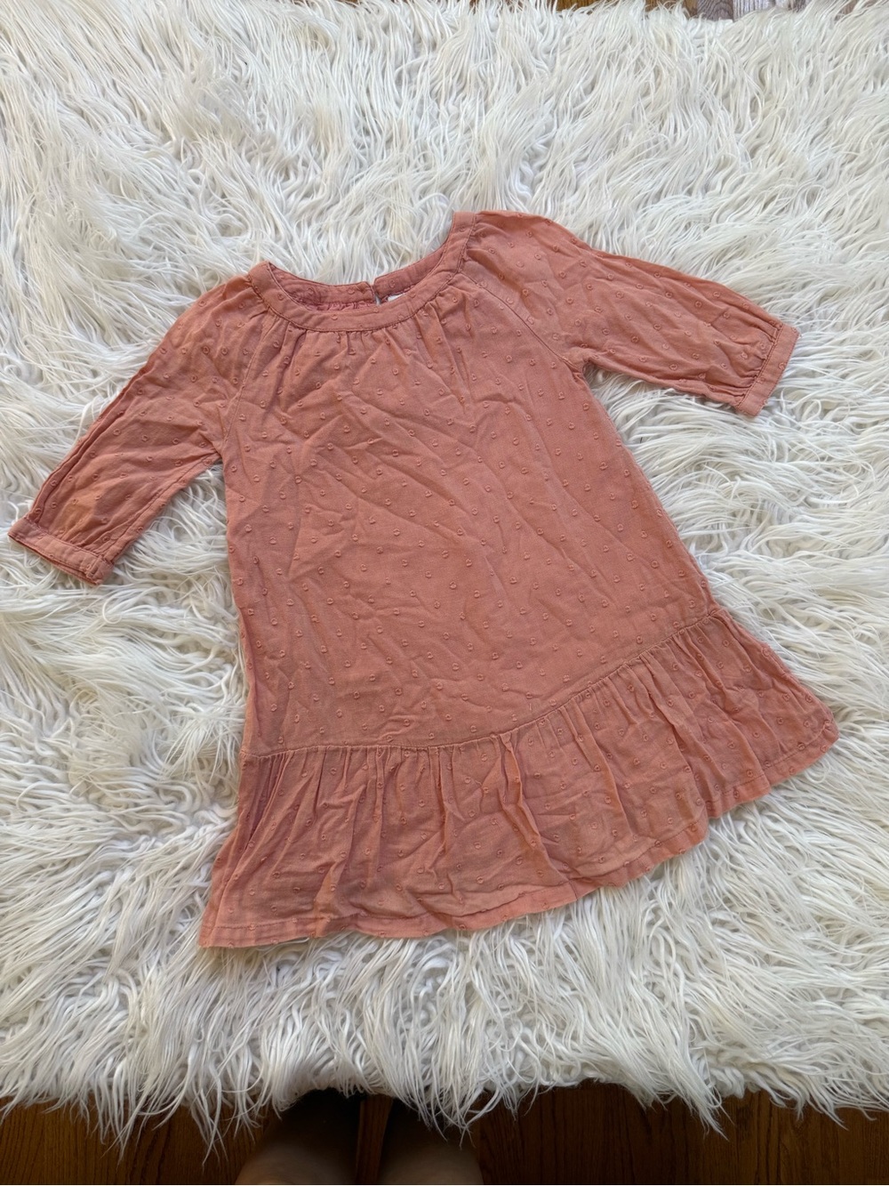 Old Navy Girls' Rose Pink Swiss Dot Ruffle Hem Dress Top